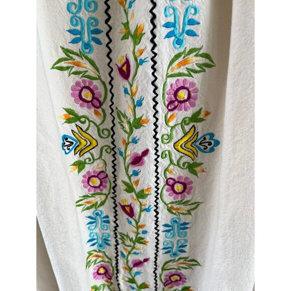 Vintage Mary Vi BARBADOS Maxi Dress Floral Embroidered Mexico Size 36 Gathered - Picture 5 of 10